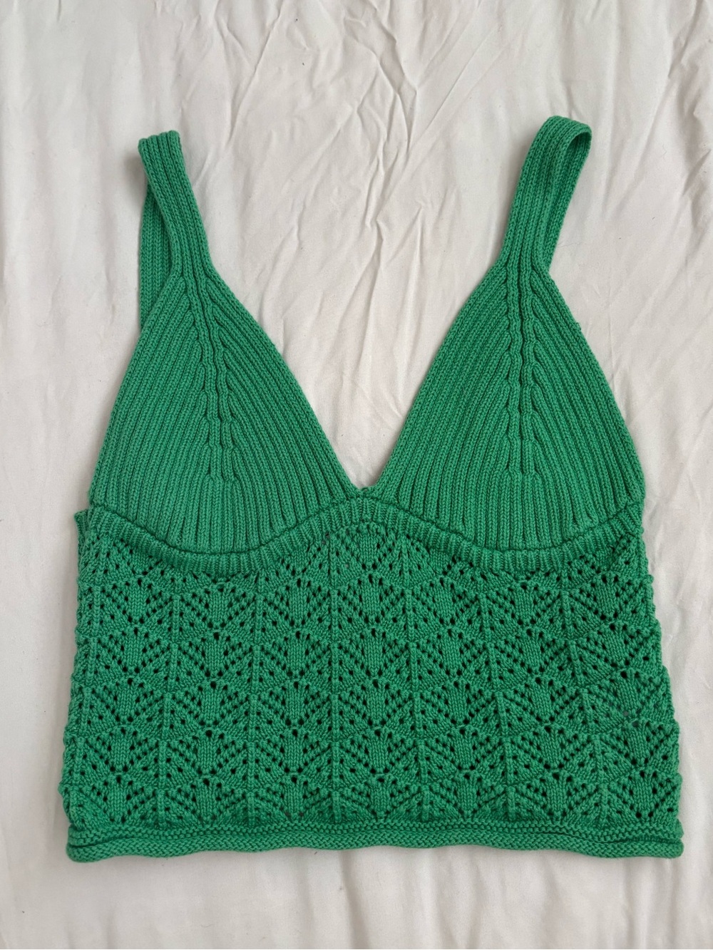Emerald Knit Lace-Detail Cropped Tank Top